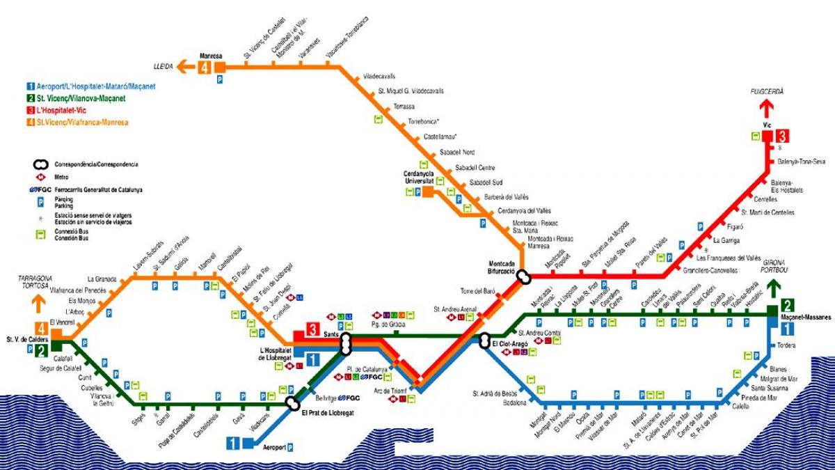 バルセロナ列車を地図から空港