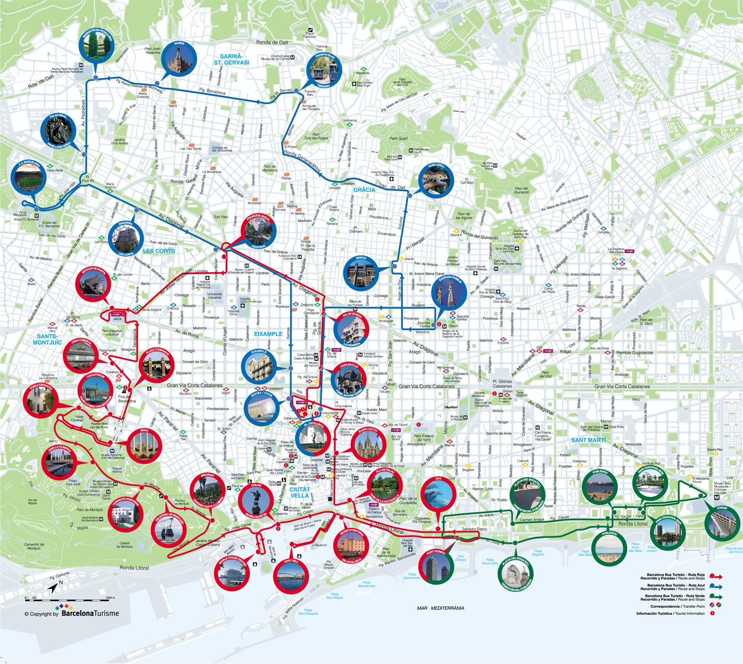 バルセロナ観光バス 地図 観光バスのバルセロナの路線図 カタルーニャスペイン