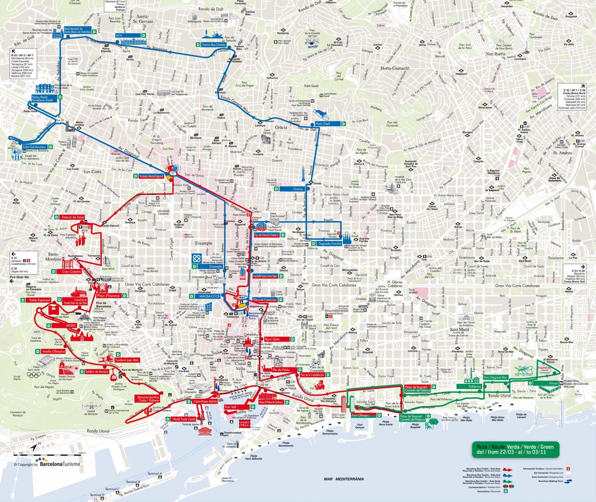 バルセロナバスturistic赤線地図