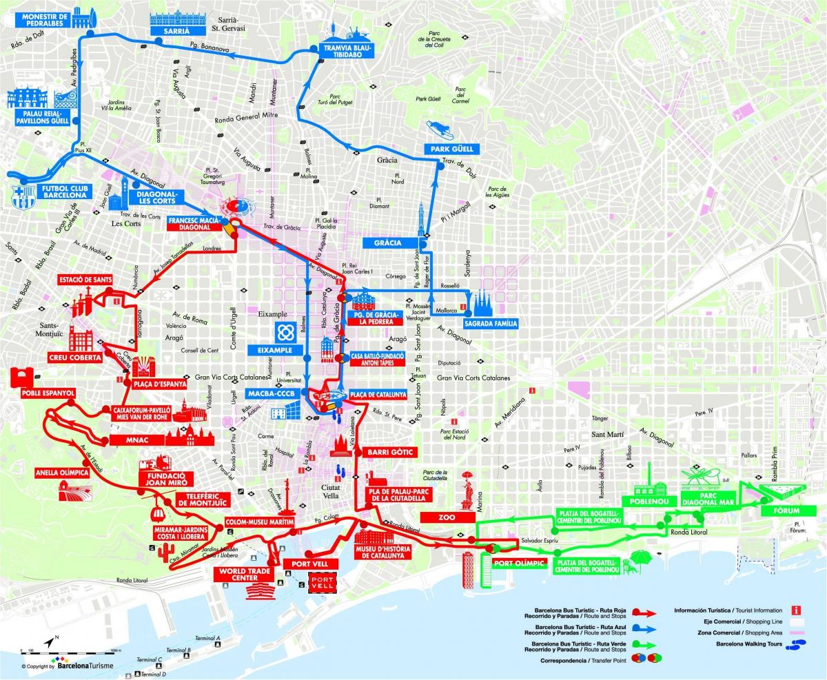 バルセロナの市内ツアーバス-地図