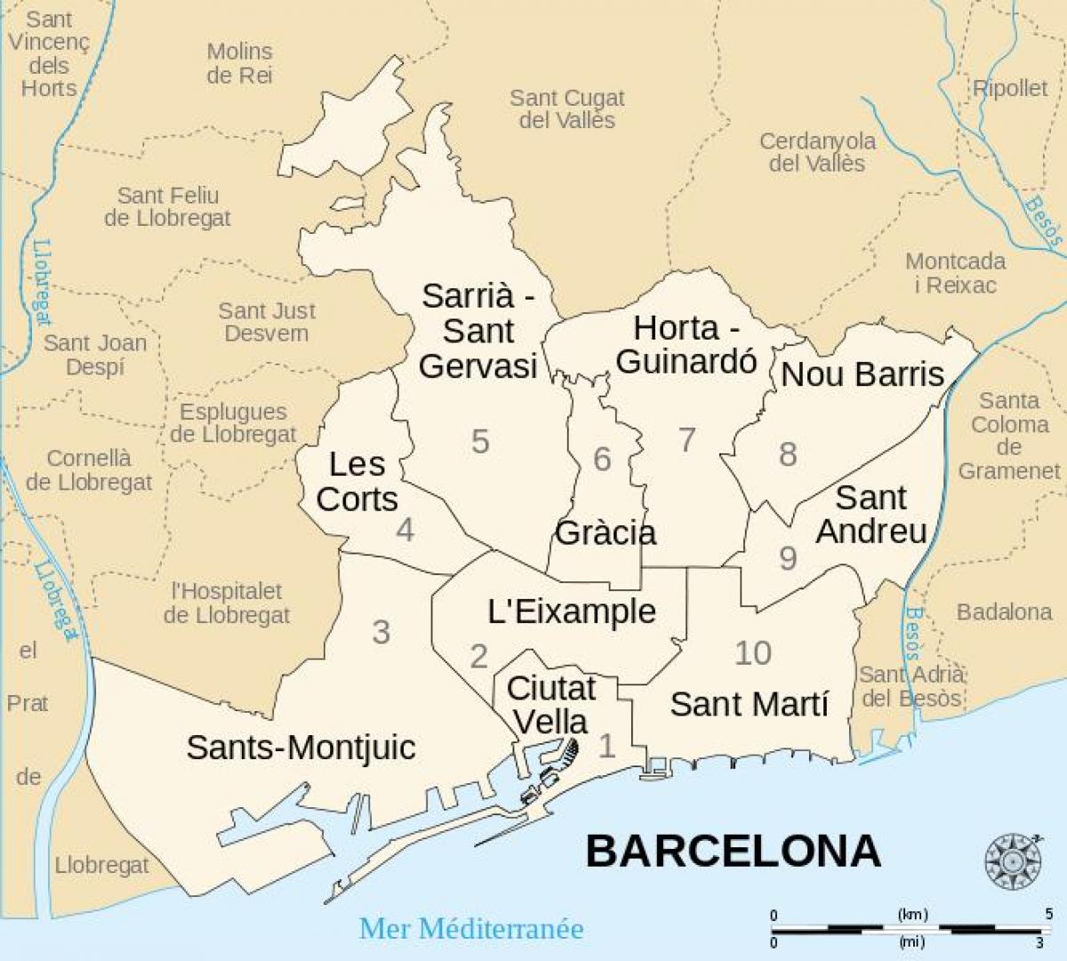 地図のバルセロナスペイン地区