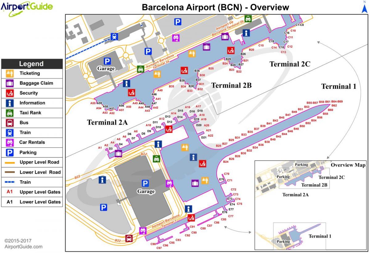 バルセロナ空港地図のターミナル1および2