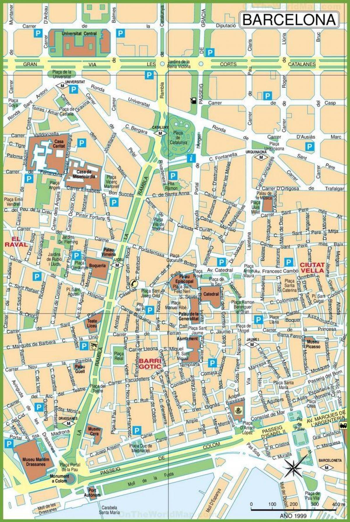 地図バルセロナの中心街